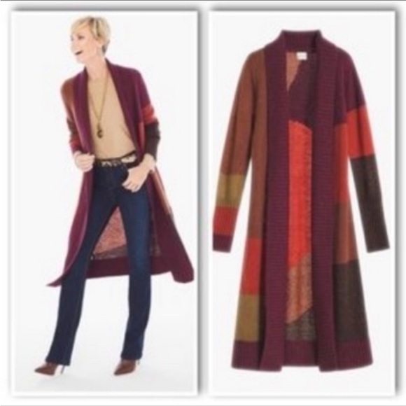 CHICO'S COLOR BLOCK LONG CARDIGAN - Picture 3 of 14